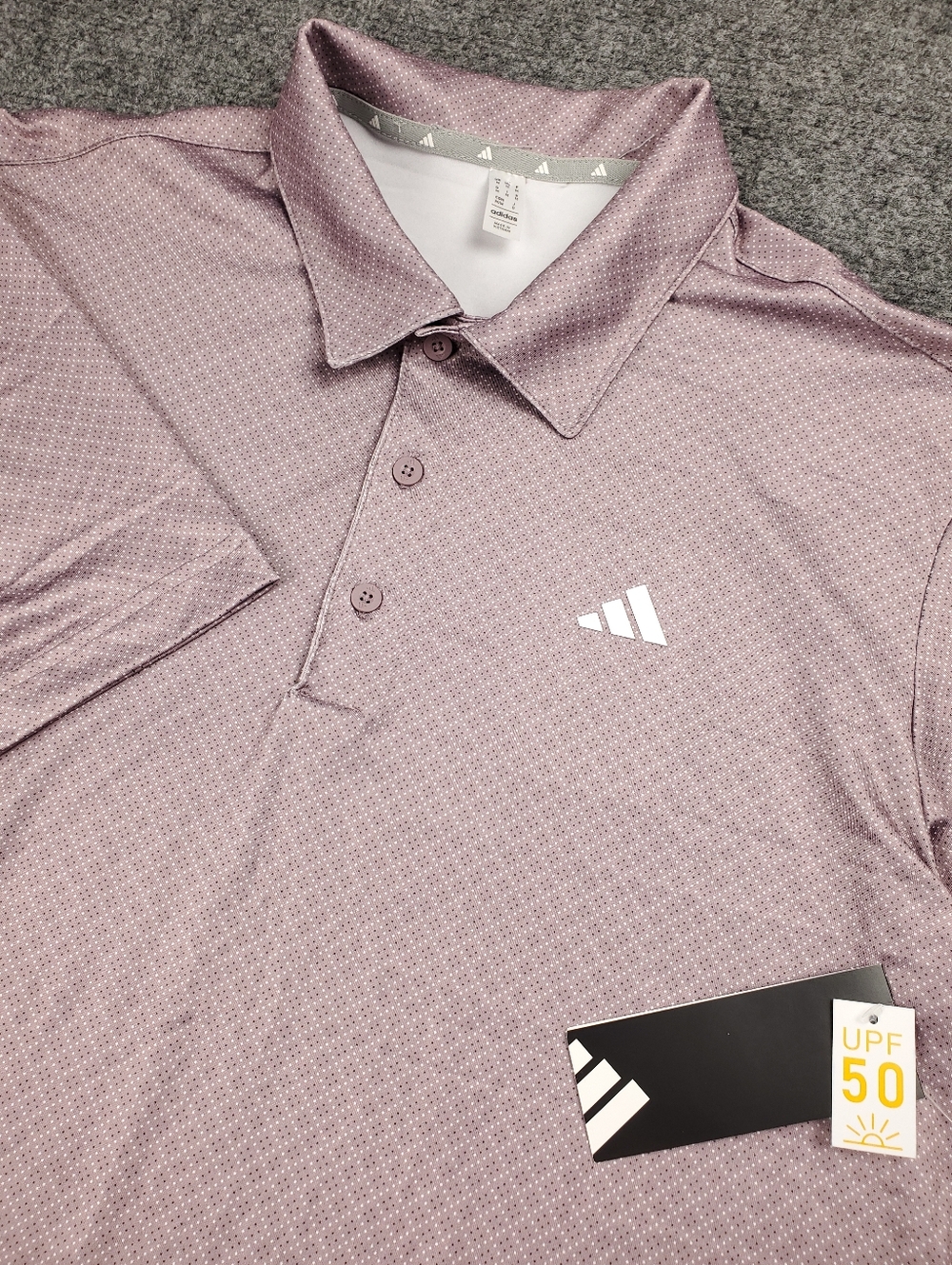 Adidas Ultimate Golf Polo Shirt Mens Medium Polka Dot Fig Purple Performance NEW